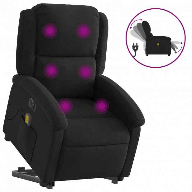 vidaXL Elektrické zvedací masážní polohovací křeslo černé textil