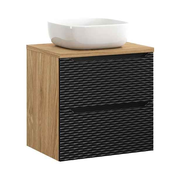 Comad Závěsná skříňka Ocean s deskou a umyvadlem 60 cm černá/dub olejovaný