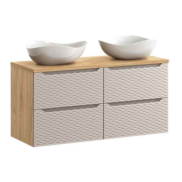 Comad Závěsná skříňka Ocean s deskou a umyvadly 120 cm béžová/dub olejovaný