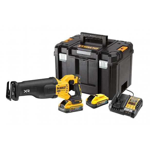 DeWALT - 18V AKU mečová pila, 2x aku 5,0 Ah POWERSTACK, nabíječka DCS386H2T