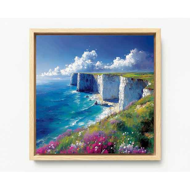 Obraz Rám Americký Box Krajina Bílé Útesy Dover Moře Skály Květiny 50x50