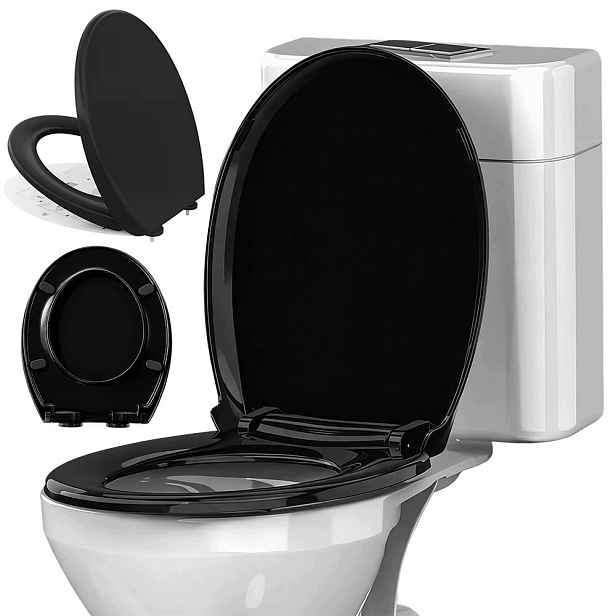 Wc sedátko s pozvolným sklápěním černé O 42-48 cm soft close antibakteriální