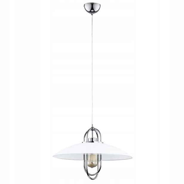 Závěsná lampa industriální chrom skleněná bílá stínidlo nad stůl ostrov Alfa