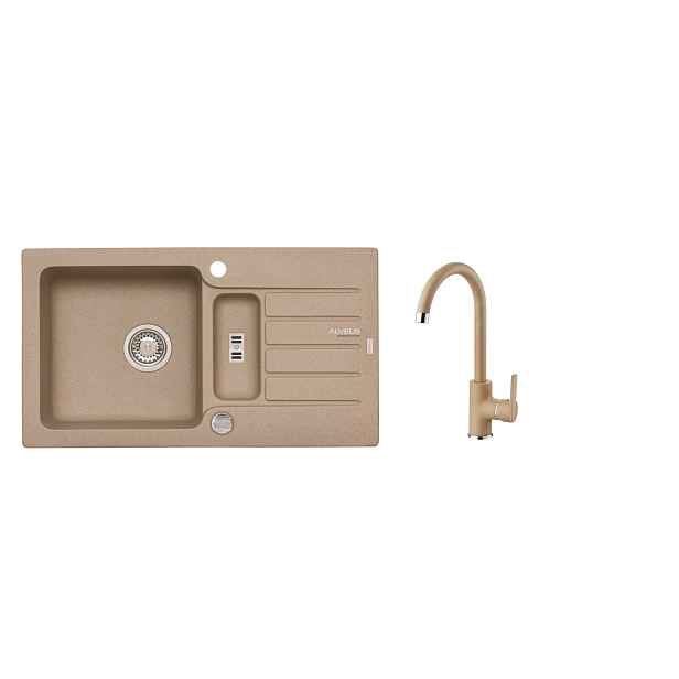 Alveus SET ALVEUS NIAGARA 70- 55+ BATERIE TONIA-55 - granitový béžový dřez 780 x 435 mm v setu s baterií