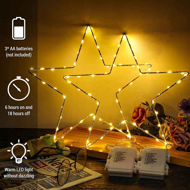 BrizLabs Svítící vánoční hvězda 2 kusy 40 Led diod teplá bílá