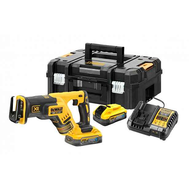 DeWALT - 18V AKU mečová pila, 2x aku 5,0 Ah POWERSTACK, nabíječka DCS367H2T