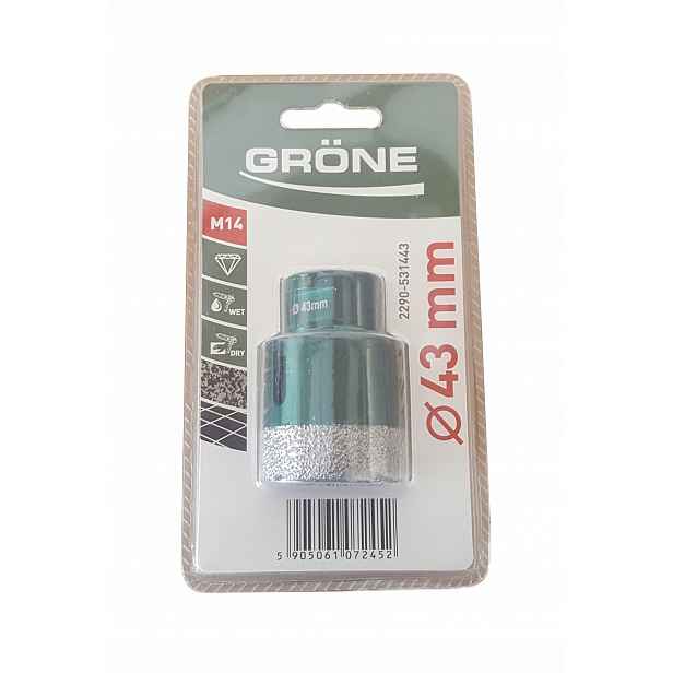Diamantová korunka korunkový vrták Grone 43 mm M14 gres