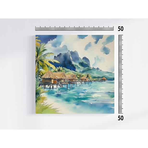 Obraz Na Plátně Canvas Krajina Ostrov Tropika Pláž Chaty Oceán Hory 50x50