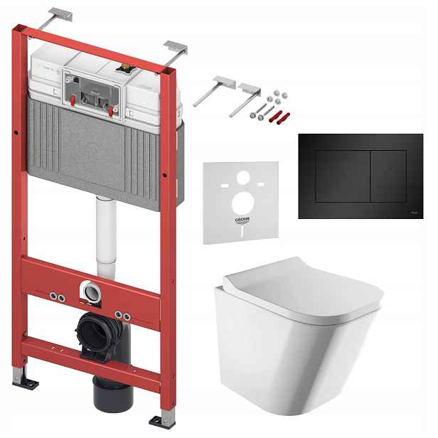 Sada Wc Tece s mísou Wc Fontana Rimless a tlačítkem černá matná