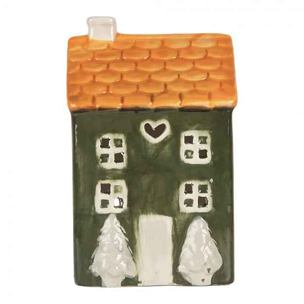 Zelený keramický domek na čajovou svíčku Lamont - 9*8*15 cm Clayre & Eef