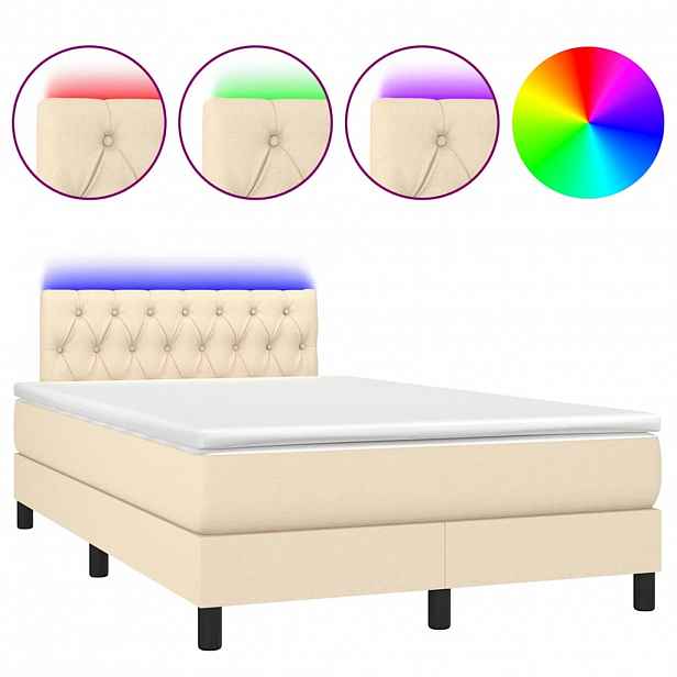vidaXL Box spring postel s matrací a LED krémová 120 x 200 cm textil