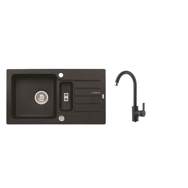 Alveus SET ALVEUS NIAGARA 70- 91+ BATERIE TONIA-91 - granitový černý dřez 780 x 435 mm v setu s baterií