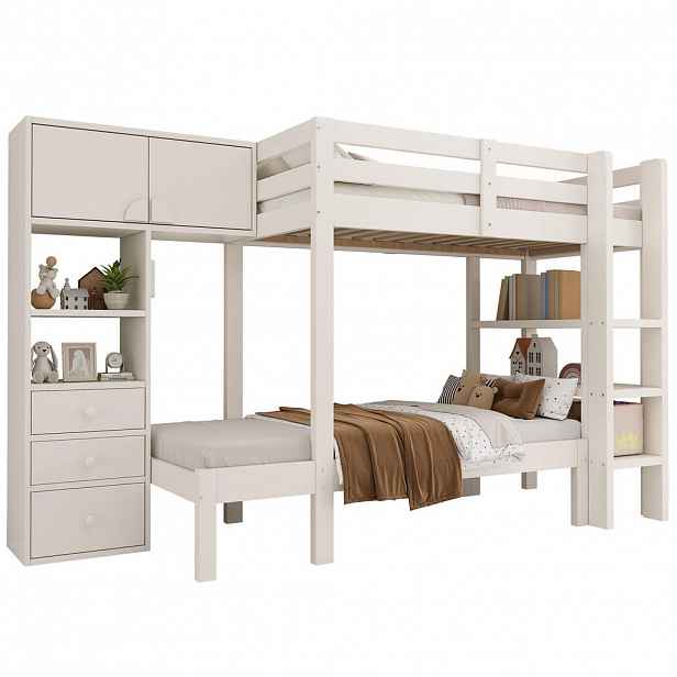 CHICFURN PATROVÁ POSTEL 90/200 cm v bílé barvě s úložným prostorem a LED nočním světlem