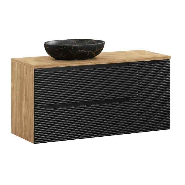Comad Závěsná skříňka Ocean s umyvadlem 120 cm černá/dub olejovaný