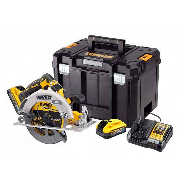 DeWALT - 18V AKU kotoučová pila, 2x aku 5,0 Ah POWERSTACK, nabíječka DCS573H2T