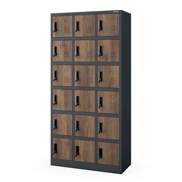 Kovová šatní skříňka Karol: antracitová/ořech Eco Design
