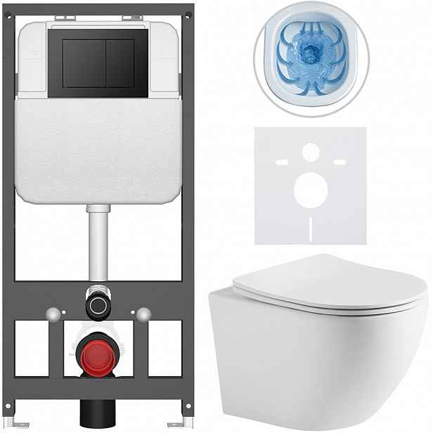 Kompletní WC set Basic/Cesso - bílá matná - WC tlačítko Maxio/Černá - závěsné - předstěnová instalace - 49x36 cm - 8050BD86263