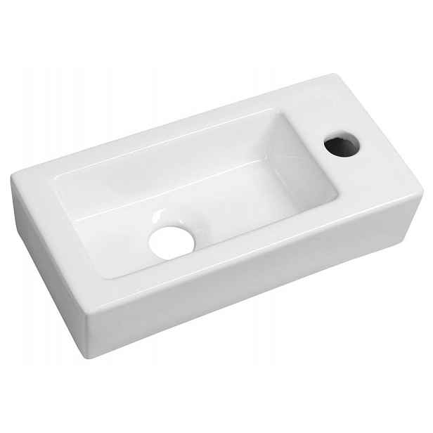 Sapho Small - Umývátko, 37x18 cm, bez přepadu, otvor pro baterii vpravo, bílá AR495
