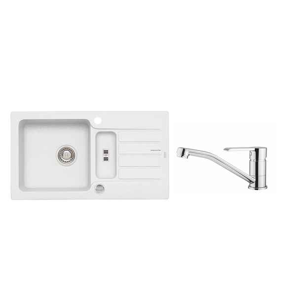 Alveus SET ALVEUS NIAGARA 70- 11+ BATERIE RUTA CHR - granitový bílý dřez 780 x 435 mm v setu s baterií