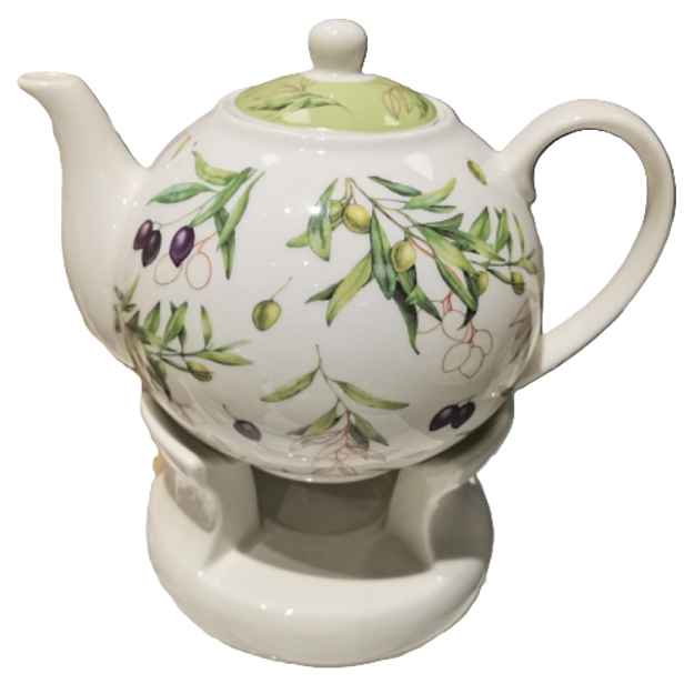 Porcelánová konvice s ohřívačem na čaj, 1100 ml, zelené olivy