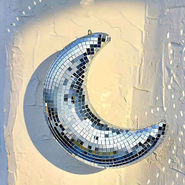 TEMU 1ks zrcadlová skleněná reflektující disco koule s geometrickým designem měsíce, ideální pro dekoraci na párty a do baru, bez nutnosti nabíjení,