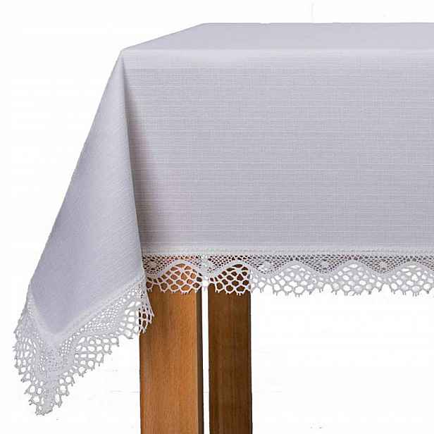 Ubrus s krajkou 5 cm, odolný proti skvrnám, bílý 120 x 220 cm