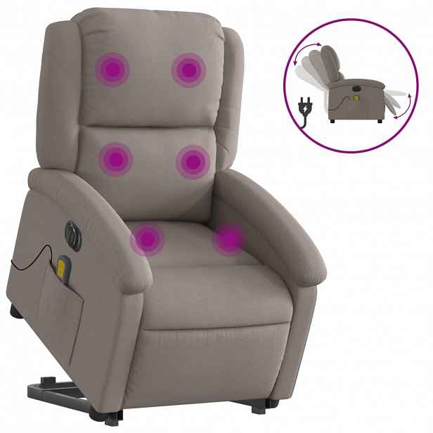 vidaXL Elektrické zvedací masážní polohovací křeslo taupe textil