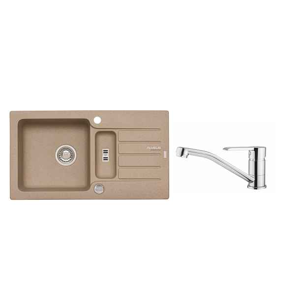 Alveus SET ALVEUS NIAGARA 70- 55+ BATERIE RUTA CHR - granitový béžový dřez 780 x 435 mm v setu s baterií