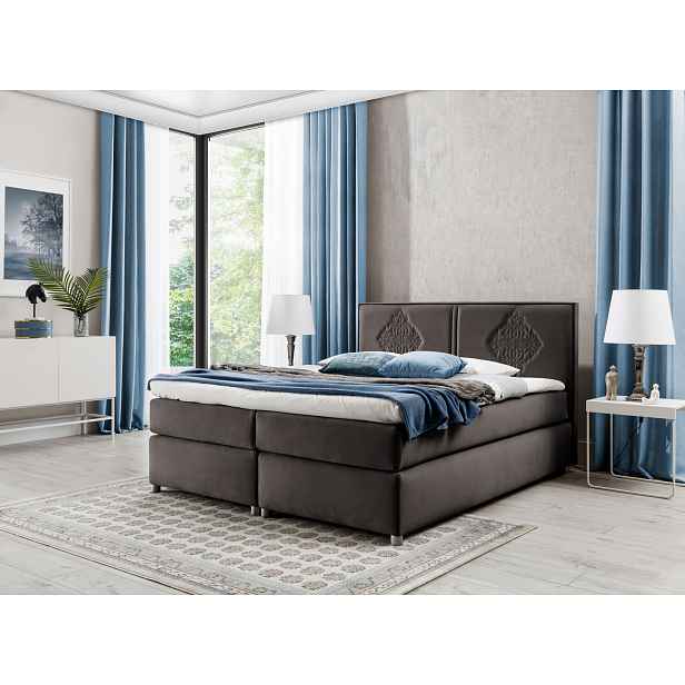 Boxspringová postel AUGUSTA - 200x200, hnědá + topper ZDARMA