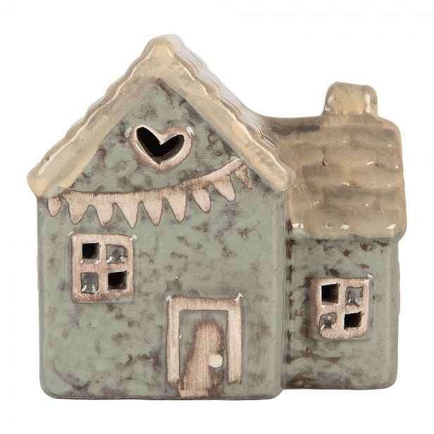 Šedo-modrý keramický LED domek Lamont - 8*6*8 cm Clayre & Eef