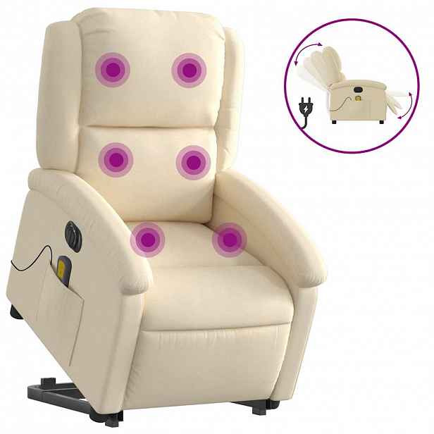 vidaXL Elektrické zvedací masážní polohovací křeslo krémové textil