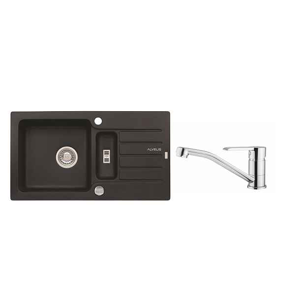 Alveus SET ALVEUS NIAGARA 70- 91+ BATERIE RUTA CHR - granitový černý dřez 780 x 435 mm v setu s baterií
