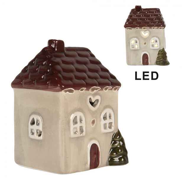 Béžový keramický LED domek Lamont - 7*6*10 cm Clayre & Eef