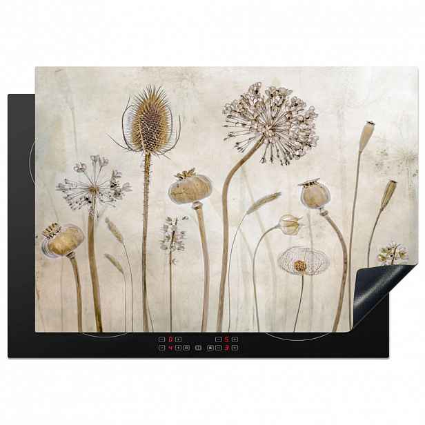 MuchoWow KRYT NA INDUKČNÍ DESKU Květiny - Akvarel - Zátiší - Hnědá - Vintage 75x52 cm