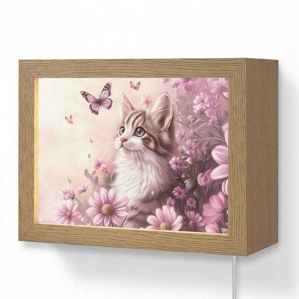 OnlyWow NÁSTĚNNÁ LAMPA Koťátko - Květiny - Motýli - Fialová 20x15 cm