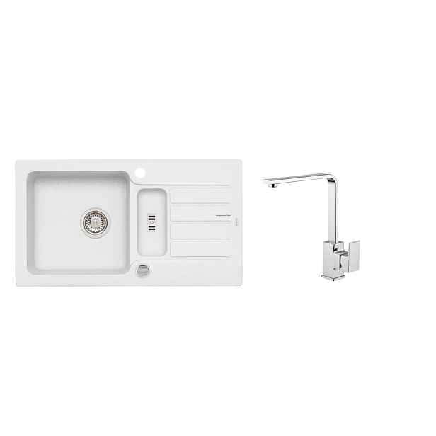 Alveus SET ALVEUS NIAGARA 70- 11+ BATERIE RENO CHR - granitový bílý dřez 780 x 435 mm v setu s baterií
