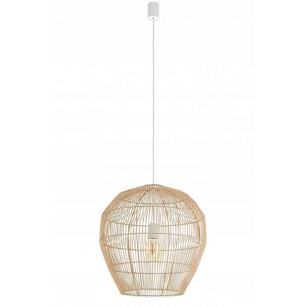 Závěsná lampa Haiti Bílý Hnědý Abažur 1xE27 50 cm Stropní Svítidlo Pokoj
