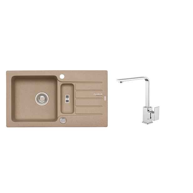 Alveus SET ALVEUS NIAGARA 70- 55+ BATERIE RENO CHR - granitový béžový dřez 780 x 435 mm v setu s baterií