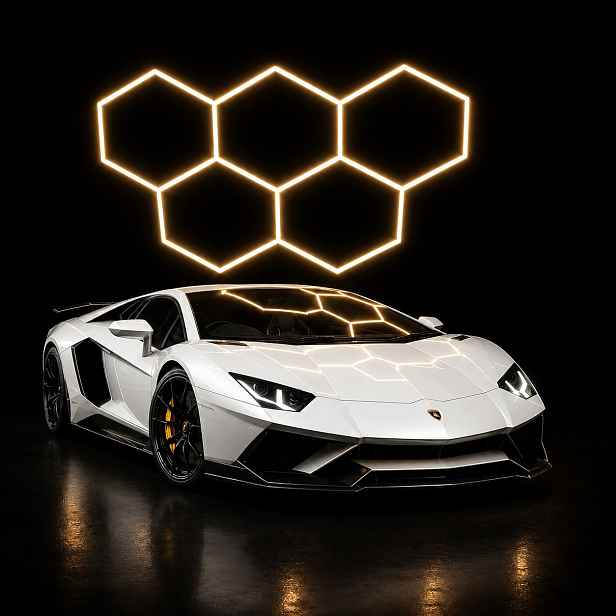 Černá Led lampa 168W 4000K dílna Hexagon 5 229x158 cm