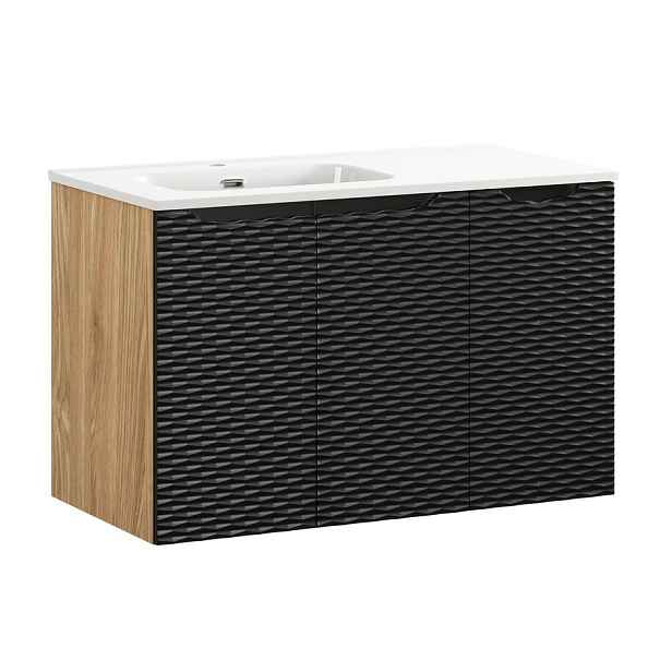 Comad Závěsná skříňka Ocean se zápustným umyvadlem 90 cm černá/dub olejovaný