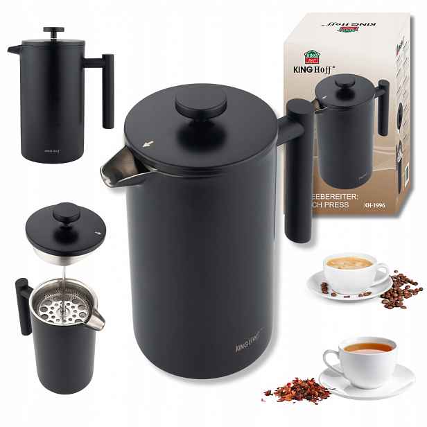 French Press KINGHoff 1L černý nerezová ocel s dvojitými stěnami