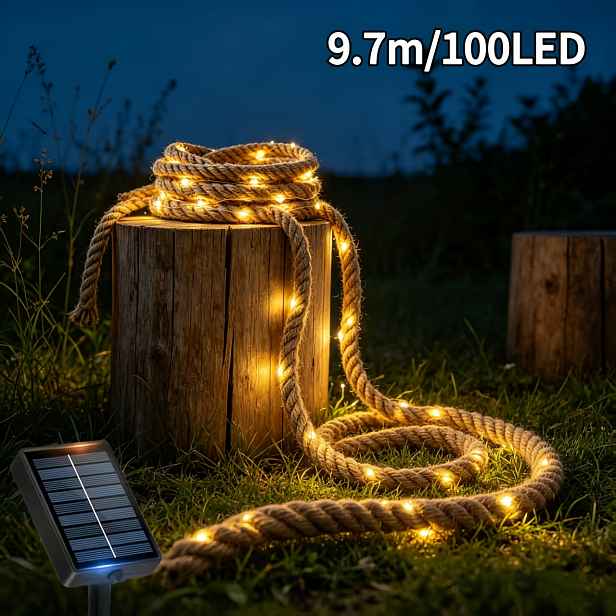 TEMU Solární DIY konopná lanová světla, teplá barva, 8 různých světelných režimů, IP44, DIY konopná lanová dekorativní řetězová světla se solárním
