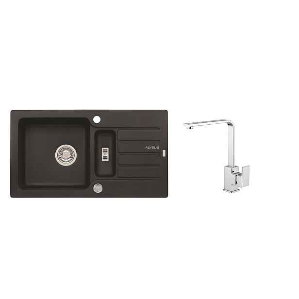 Alveus SET ALVEUS NIAGARA 70- 91+ BATERIE RENO CHR - granitový černý dřez 780 x 435 mm v setu s baterií