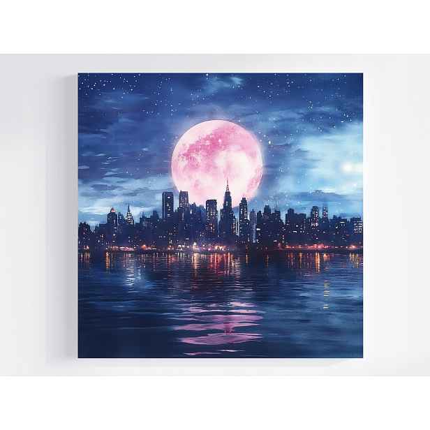 Obraz Na Plátně Canvas Město Panorama Mrakodrapy Řeka Noc Měsíc 60x60