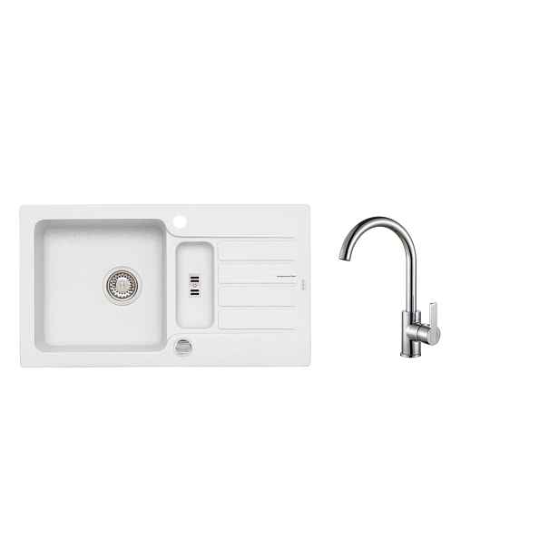 Alveus SET ALVEUS NIAGARA 70- 11+ BATERIE TONIA CHR - granitový bílý dřez 780 x 435 mm v setu s baterií