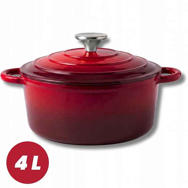 Hrnec 4 L Smaltované Víko Červený Plyn/indukce Trouba 24 CM