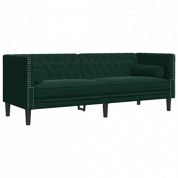 vidaXL Pohovka Chesterfield s podhlavníky 3místná tmavě zelená samet