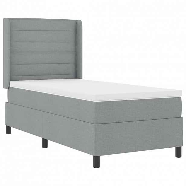 vidaXL LED box pružinová postel s čelo Světle šedá 90 x 190 cm textil