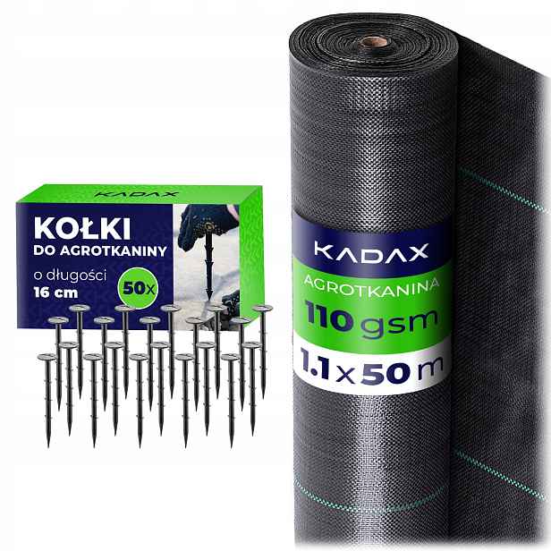 Agrotkanina 110g 1,1x50m Agrotextilie černá silná podložka Premium UV3% Kolíky