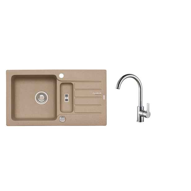 Alveus SET ALVEUS NIAGARA 70- 55+ BATERIE TONIA CHR - granitový béžový dřez 780 x 435 mm v setu s baterií